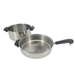 REVERE WARE Steel Stock Pot And Frying Pan 10 Qt And 4.5 Qt Vintage Made in USA